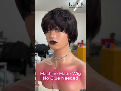 Short Pixie Cut Wig With Bangs Machine Made Glueless Human Hair Wig Wear To Go