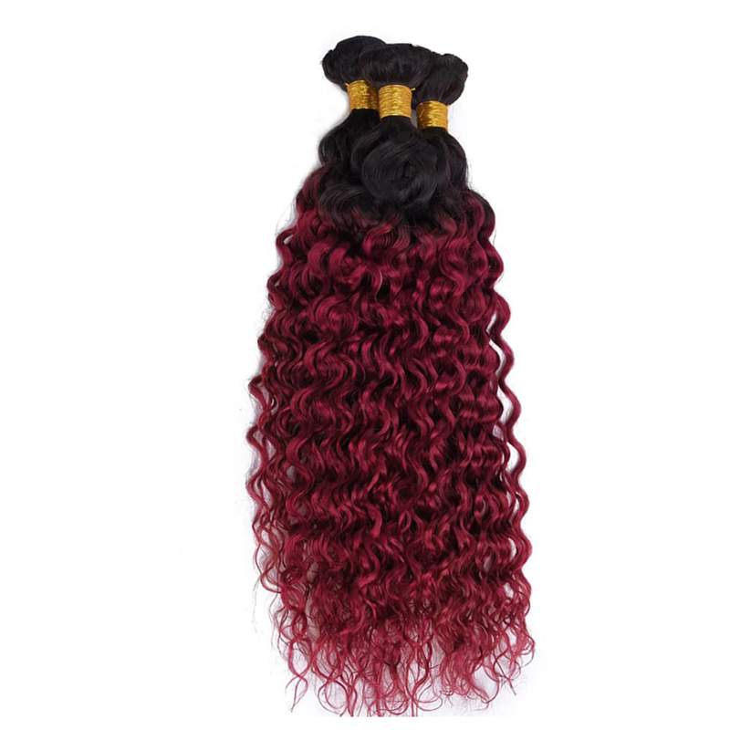 3 Bundles Human Hair Bundles Burgundy 1B/99J Deep Wave Human Hair Weft