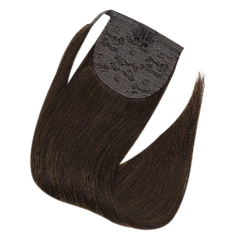 Human Hair Ponytail Extensions Wrap Around Clip In 100G #2 Darkest Brown