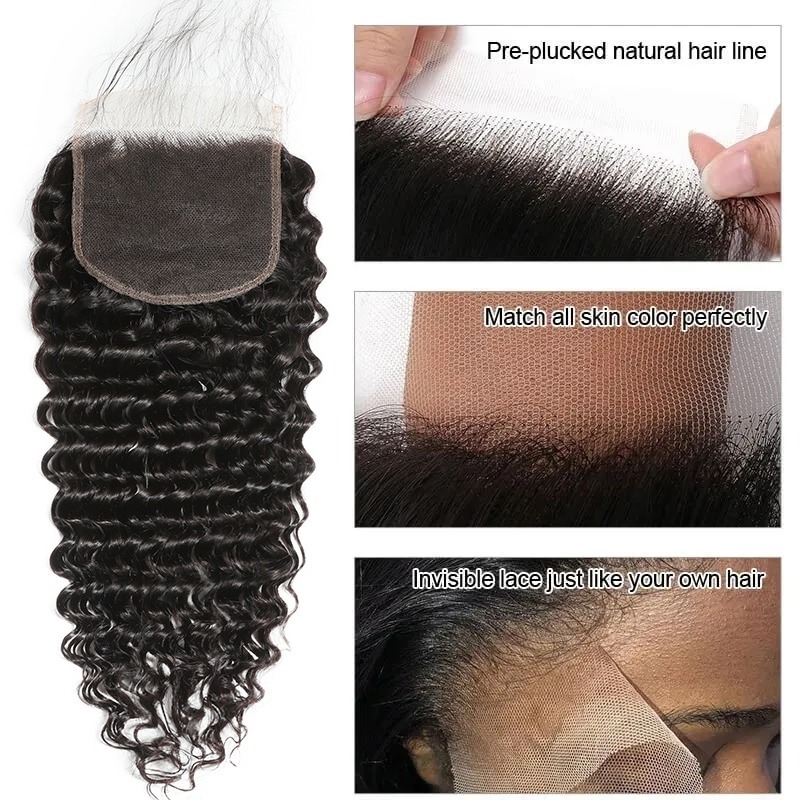 Invisible 5x5 HD Lace Closure Deep Wave Hairpieces With Baby Hair