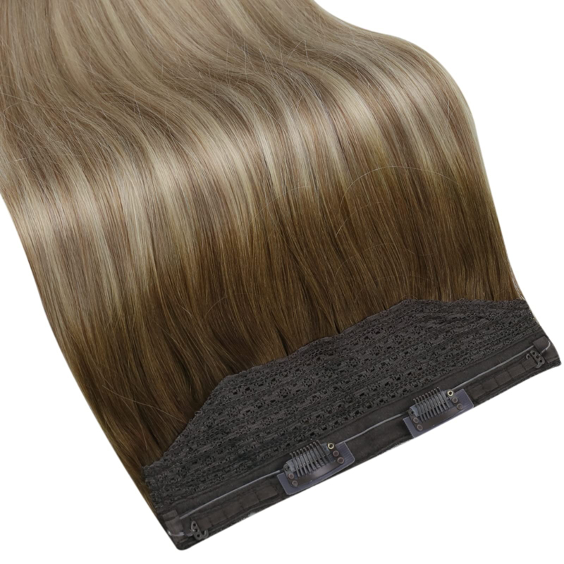 Invisible Wire Hair Extensions Human Hair Ombre Brown And Blonde 100g