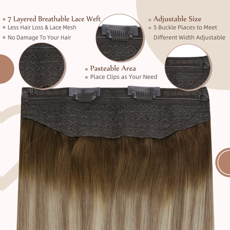 Invisible Wire Hair Extensions Human Hair Ombre Brown And Blonde 100g
