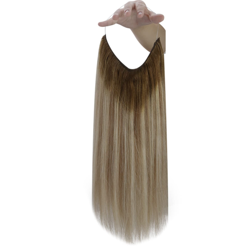 Invisible Wire Hair Extensions Human Hair Ombre Brown And Blonde 100g