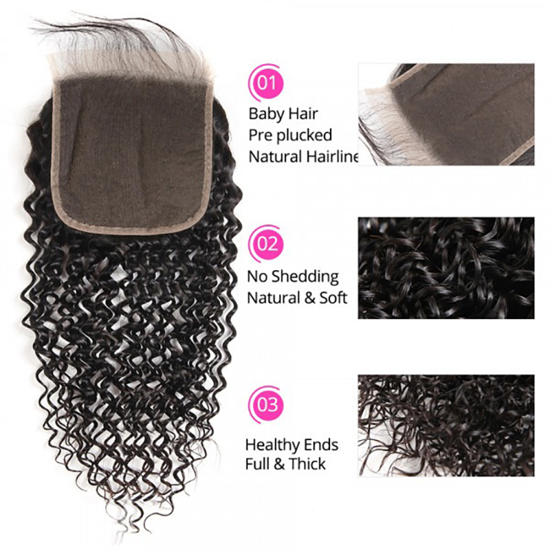Jerry Curly Human Hair Lace Closure 6x6 Inch Unprocessed With Baby Hair