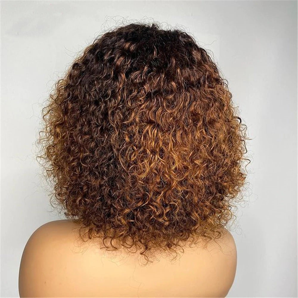 Jerry Curly Wigs With Bangs Full Machine Made Wigs Highlight Blonde Wigs