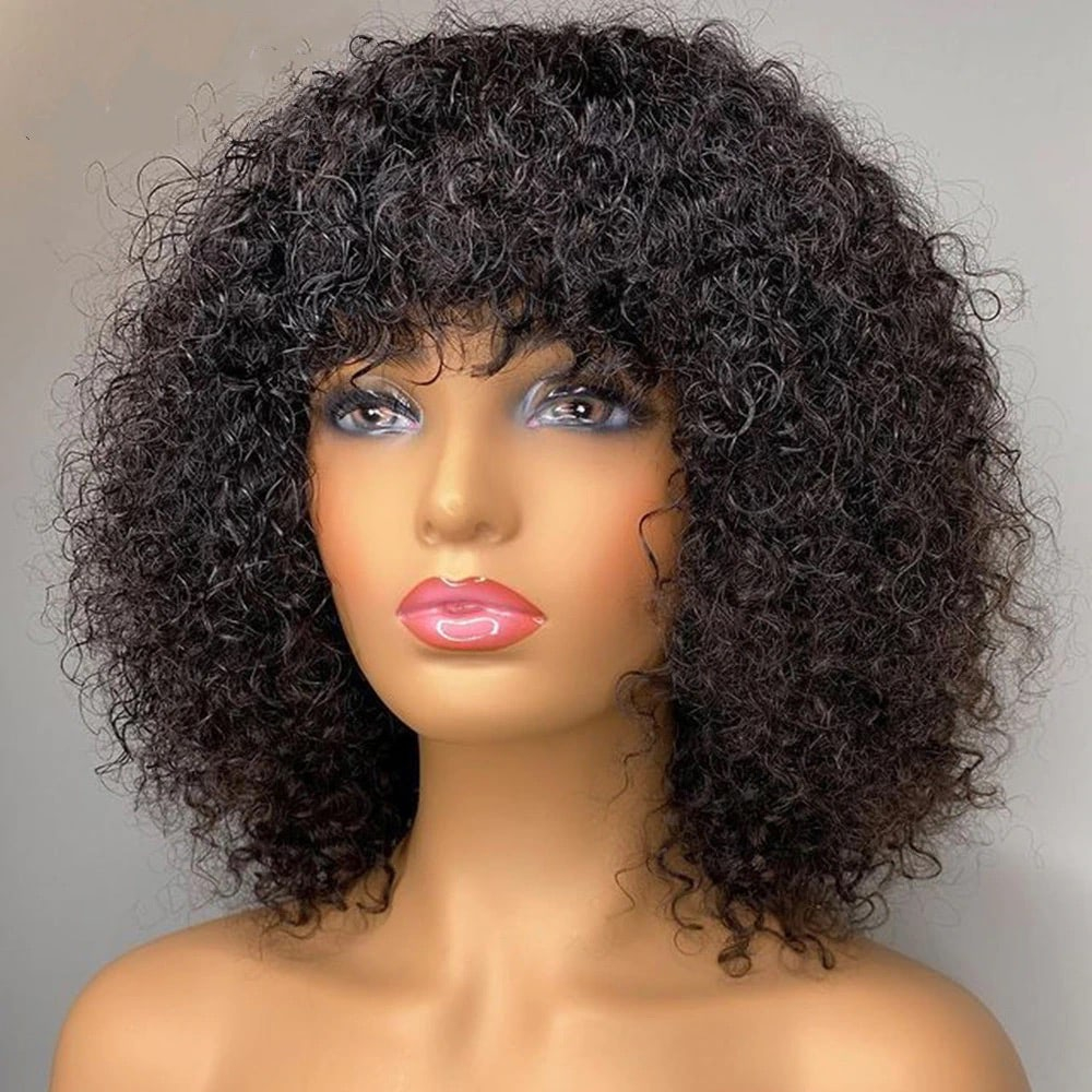 Jerry Curly Wigs With Bangs Full Machine Made Wigs Highlight Blonde Wigs