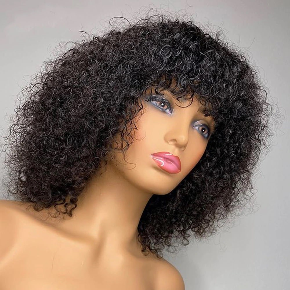 Jerry Curly Wigs With Bangs Full Machine Made Wigs Highlight Blonde Wigs