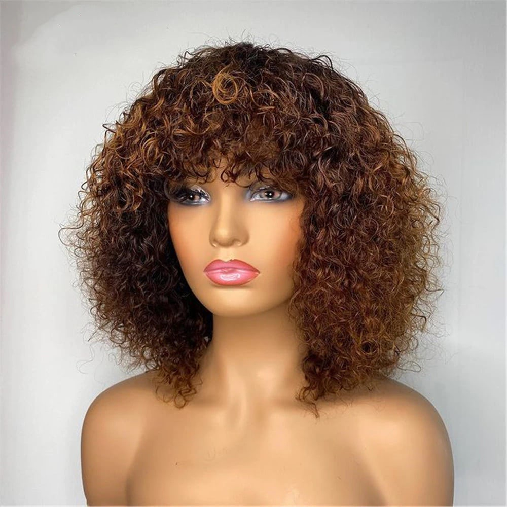 Jerry Curly Wigs With Bangs Full Machine Made Wigs Highlight Blonde Wigs