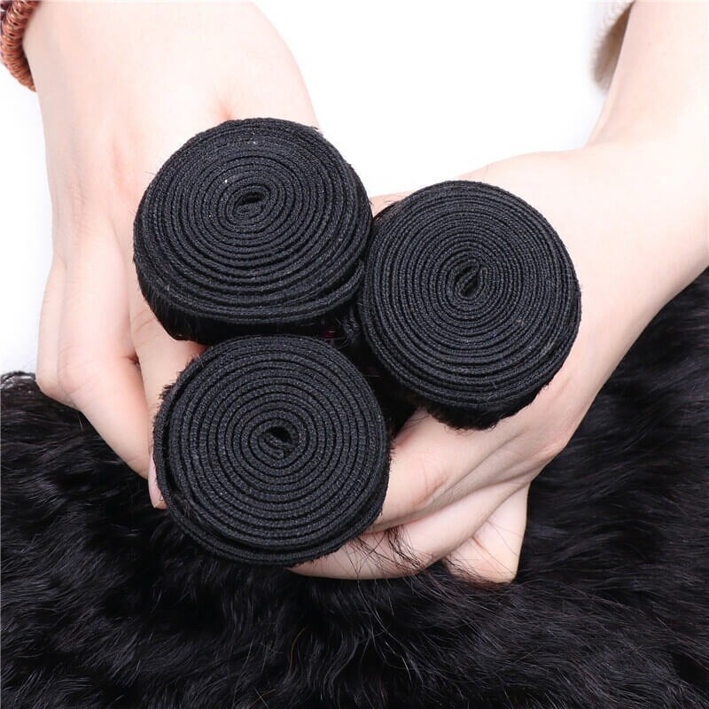 Kinky Straight Hair Weave 3 Bundles Virgin Human Hair Weft Extensions