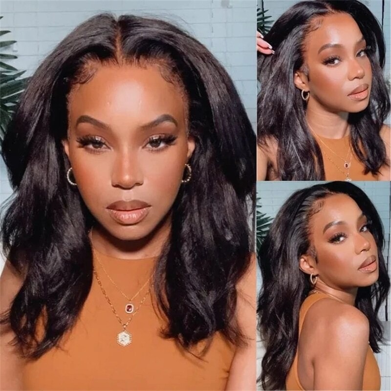 Kinky Straight Hair Weave 3 Bundles Virgin Human Hair Weft Extensions