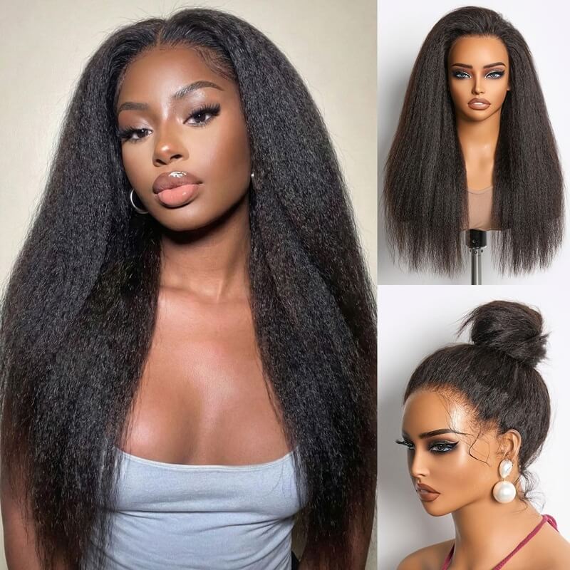 Transparent 360 Lace Frontal Wigs Kinky Straight Human Hair Wigs For Women