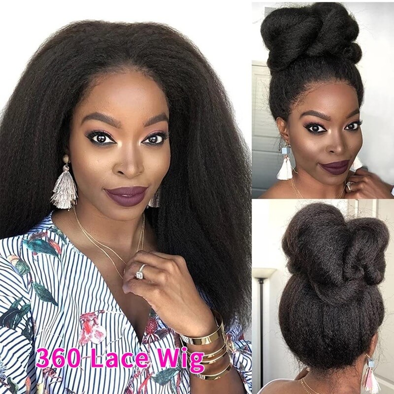 Kinky Straight 360 HD Lace Frontal Wig 100% Human Hair Natural Hairline