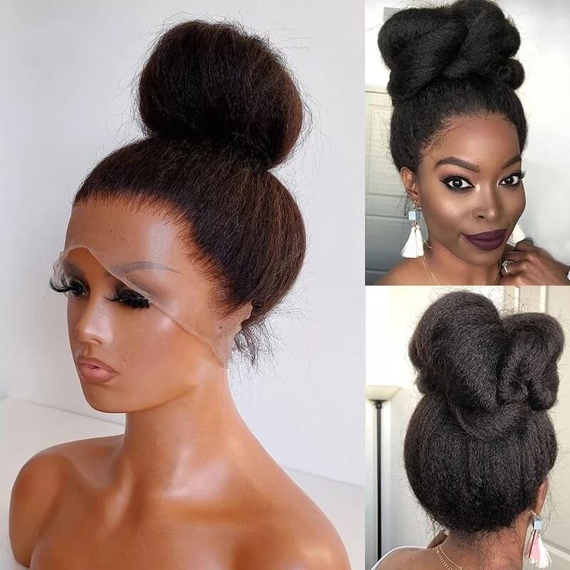 Kinky Straight 360 HD Lace Frontal Wig 100% Human Hair Natural Hairline