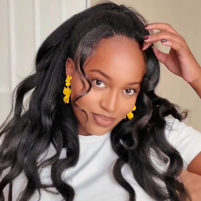 Kinky Straight 3 In 1 Half Wig Human Hair Glueless Wear Go