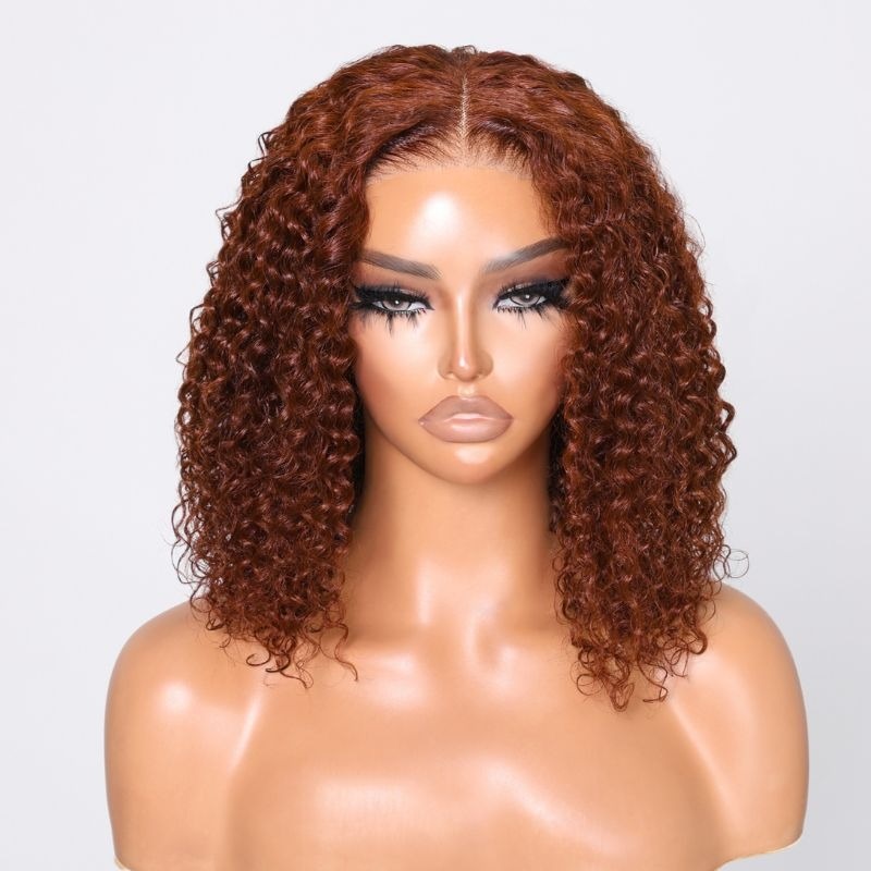 Luve Reddish Brown Jerry Curly BOB 5X5 Lace Closure Wigs Beginner Friendly