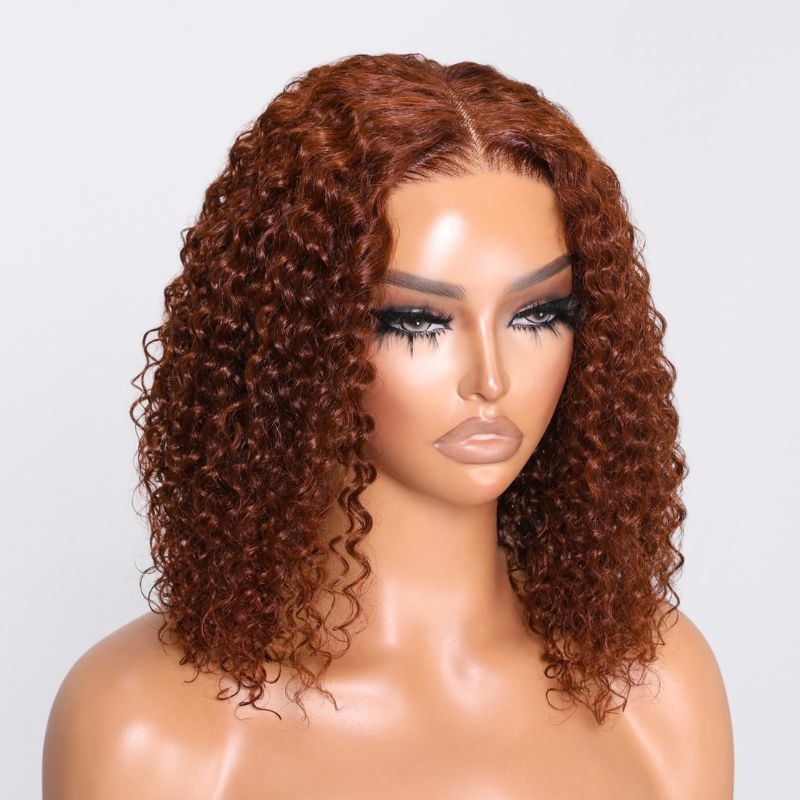 Luve Reddish Brown Jerry Curly BOB 5X5 Lace Closure Wigs Beginner Friendly