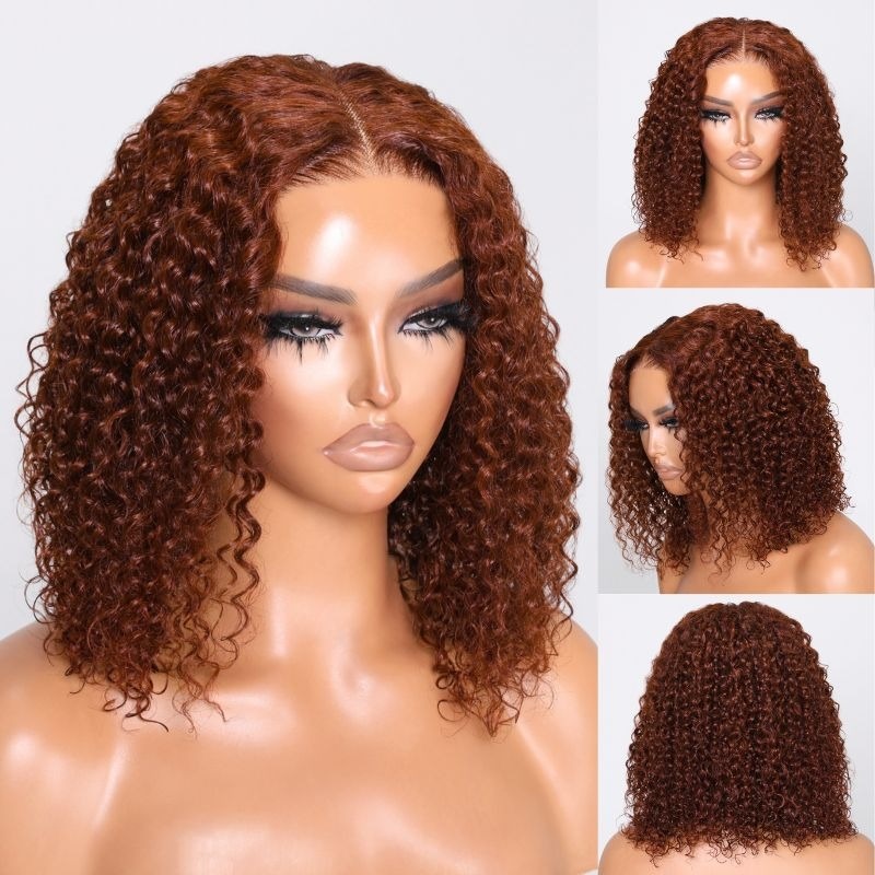 Luve Reddish Brown Jerry Curly BOB 5X5 Lace Closure Wigs Beginner Friendly