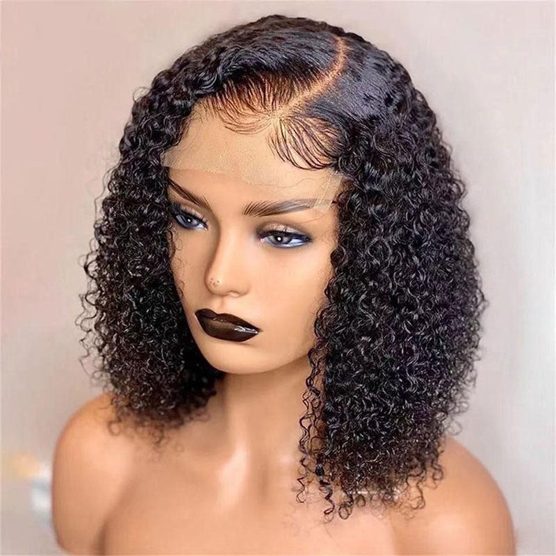 Luve 180% Density High Quality Short Curly Bob Human Hair HD Lace Front Wig