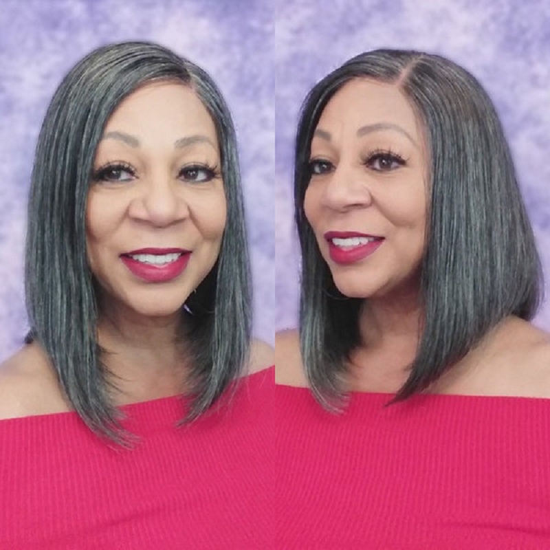 Salt & Pepper Wigs Grey Color Straight Bob Glueless 13X4 Lace Frontal Wig
