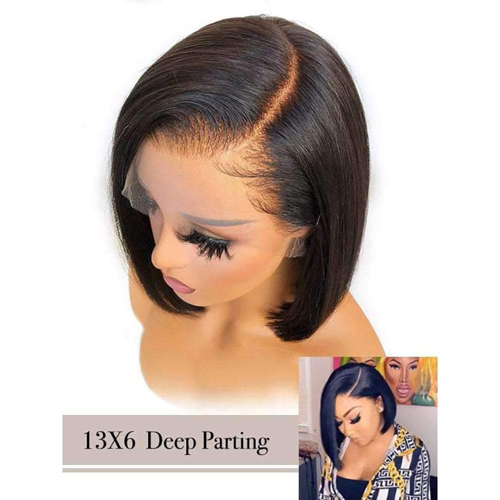 Luve 13X6 HD Lace Front Wig Natural Black Straight Bob Wig Pre-Plucked