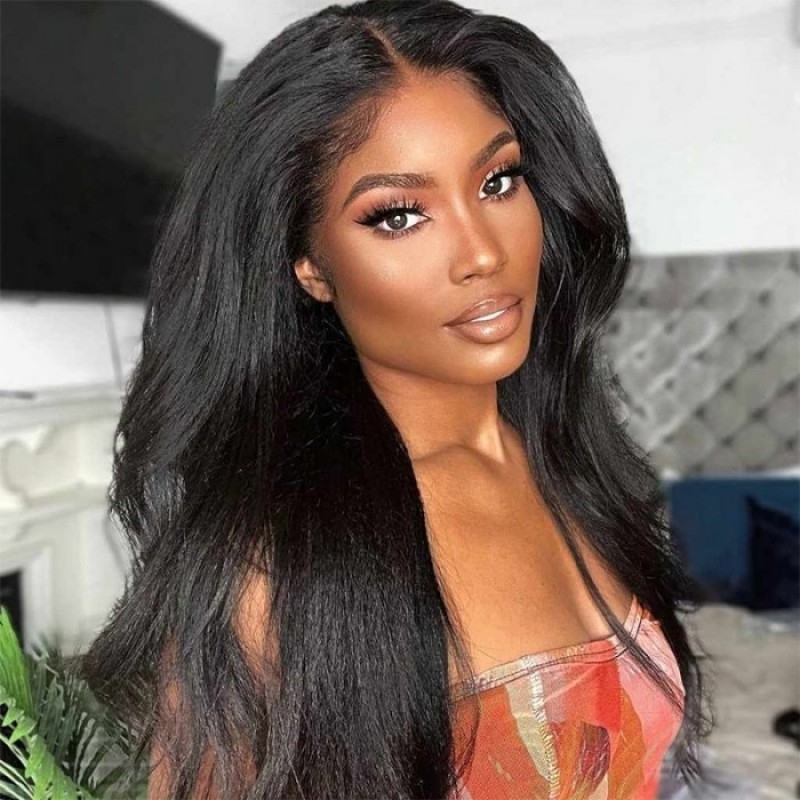 18 Inch Kinky Straight Human Hair Wigs 13X4 Lace Front Wig Only 5 items