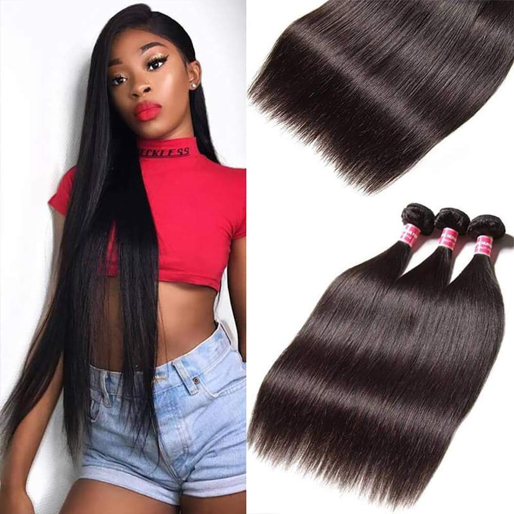 Luve Straight Hair 3 Bundles with 4x4 Lace Closure Human Virgin Hair