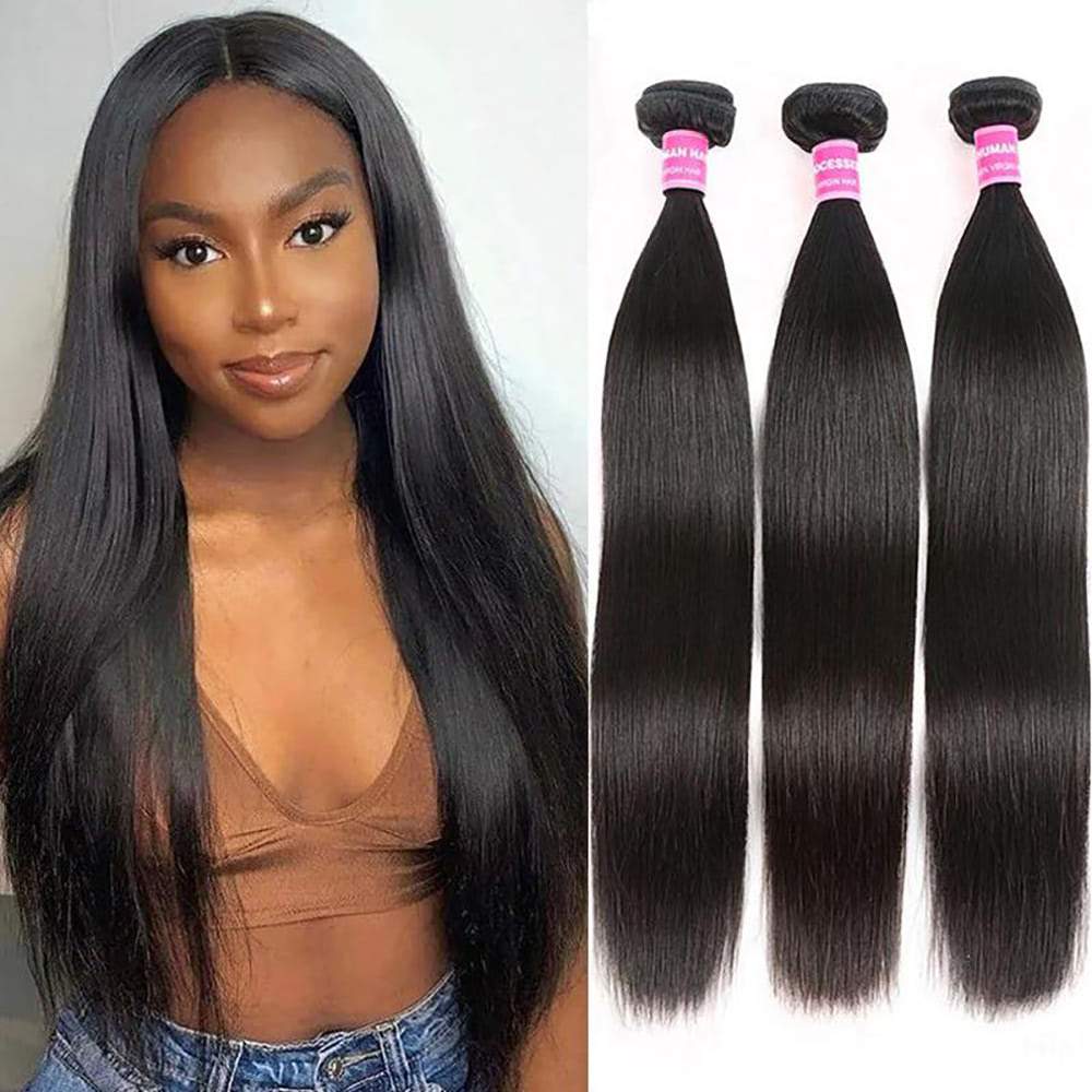 Luve 3 Bundles Straight Human Hair 100% Unprocessed Hair Extensions