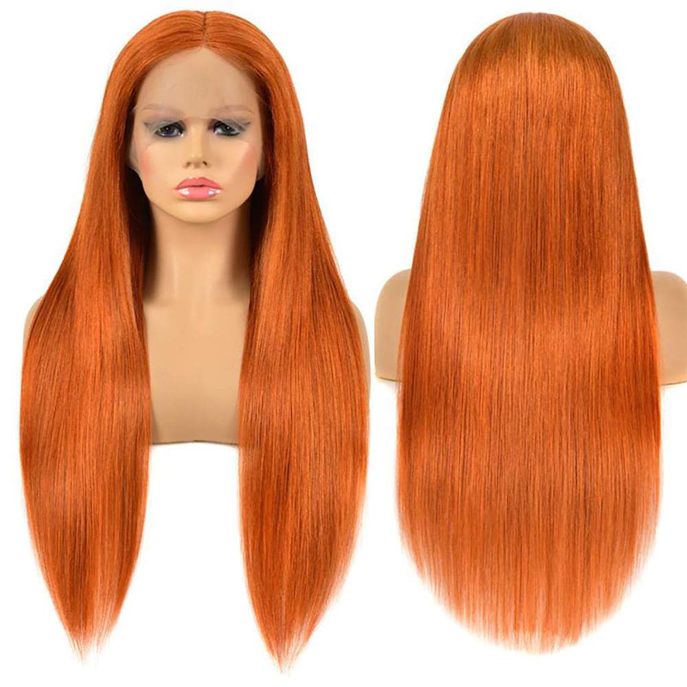 Luve #350 Orange Ginger T Part Human Hair Wig Pre-plucked With Baby Hair