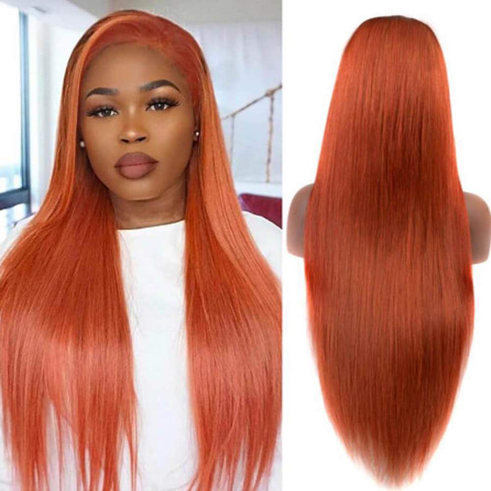 Luve #350 Orange Ginger T Part Human Hair Wig Pre-plucked Straight