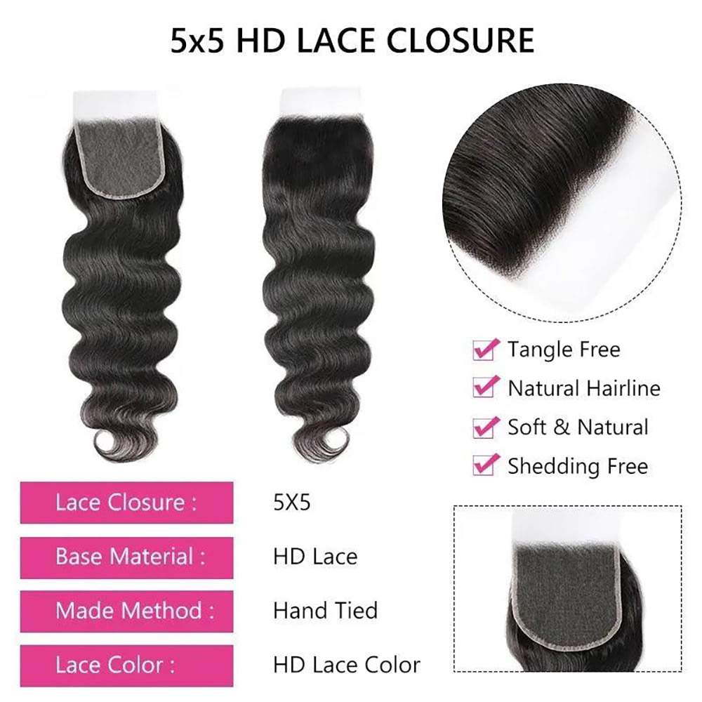 Luve 5X5 HD Lace Closure Body Wave Transparent Lace Closure Virgin Hair