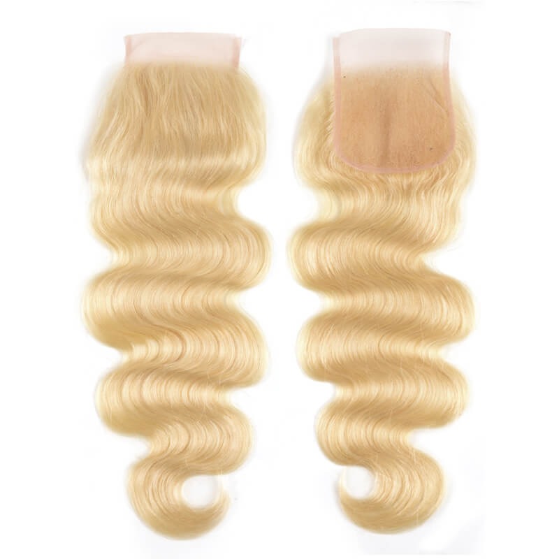 613 Blonde Body Wave 4x4 Lace Closure Transparent or HD Lace Virgin Human Hair