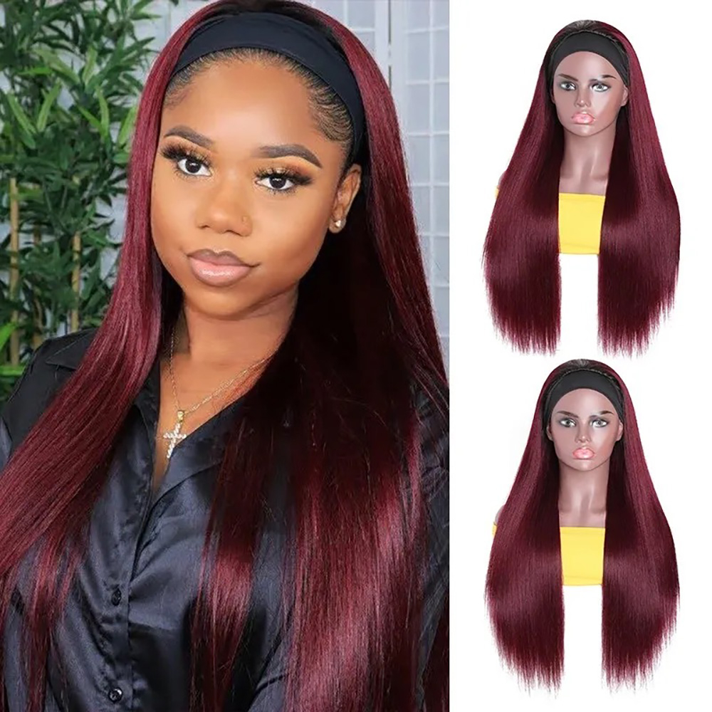 Luve 99J Burgundy Headband Wigs Straight Body Wave Curly Wear And Go