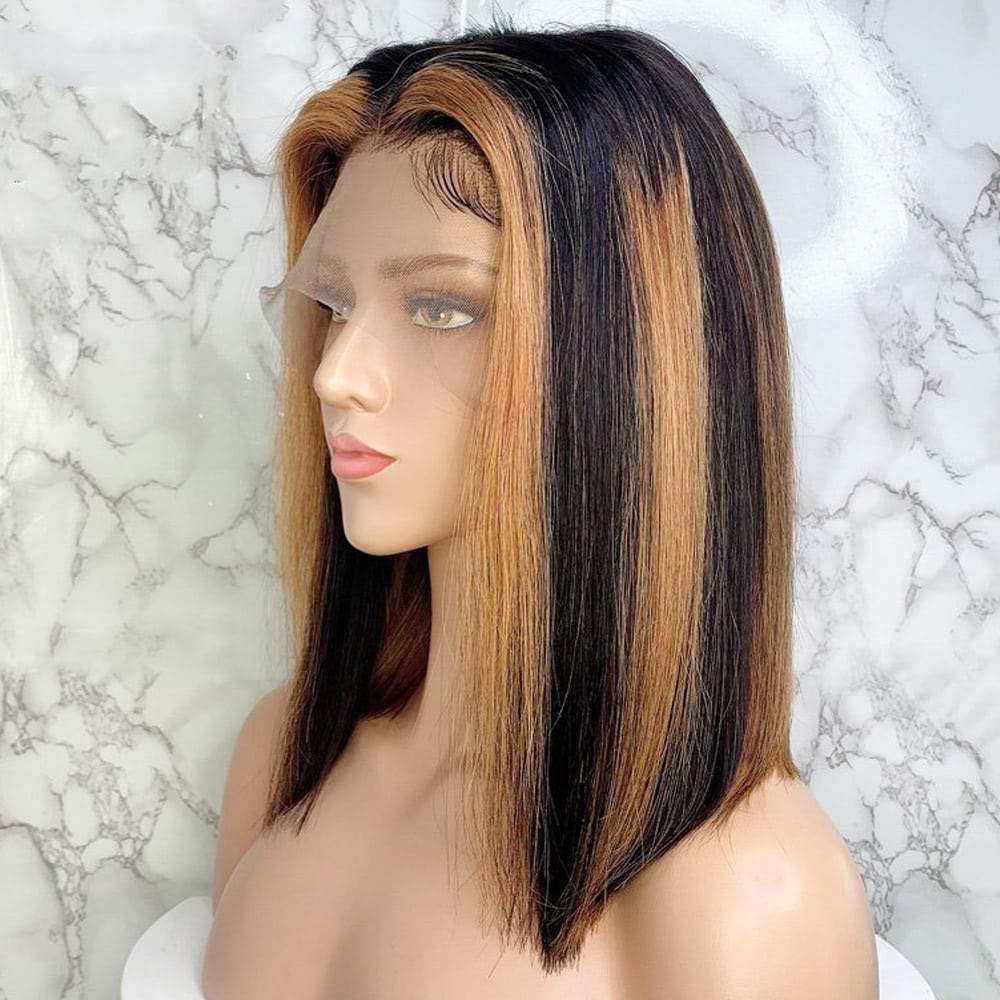 Luve Ombre Brown Bob Wig Straight Hair Glueless 13X4 Lace Frontal Wig