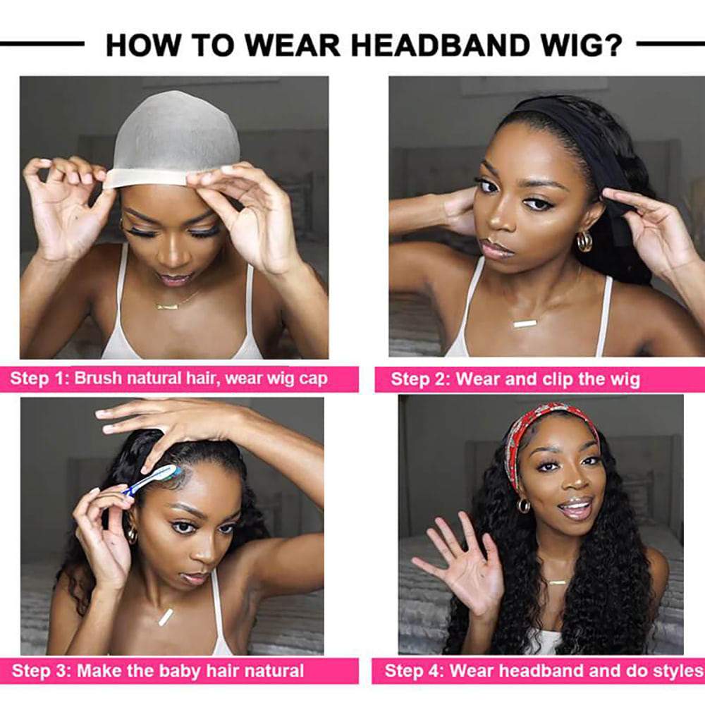 Luve Best Long Curly Hair Headband Wigs Human Hair Glueless Wigs