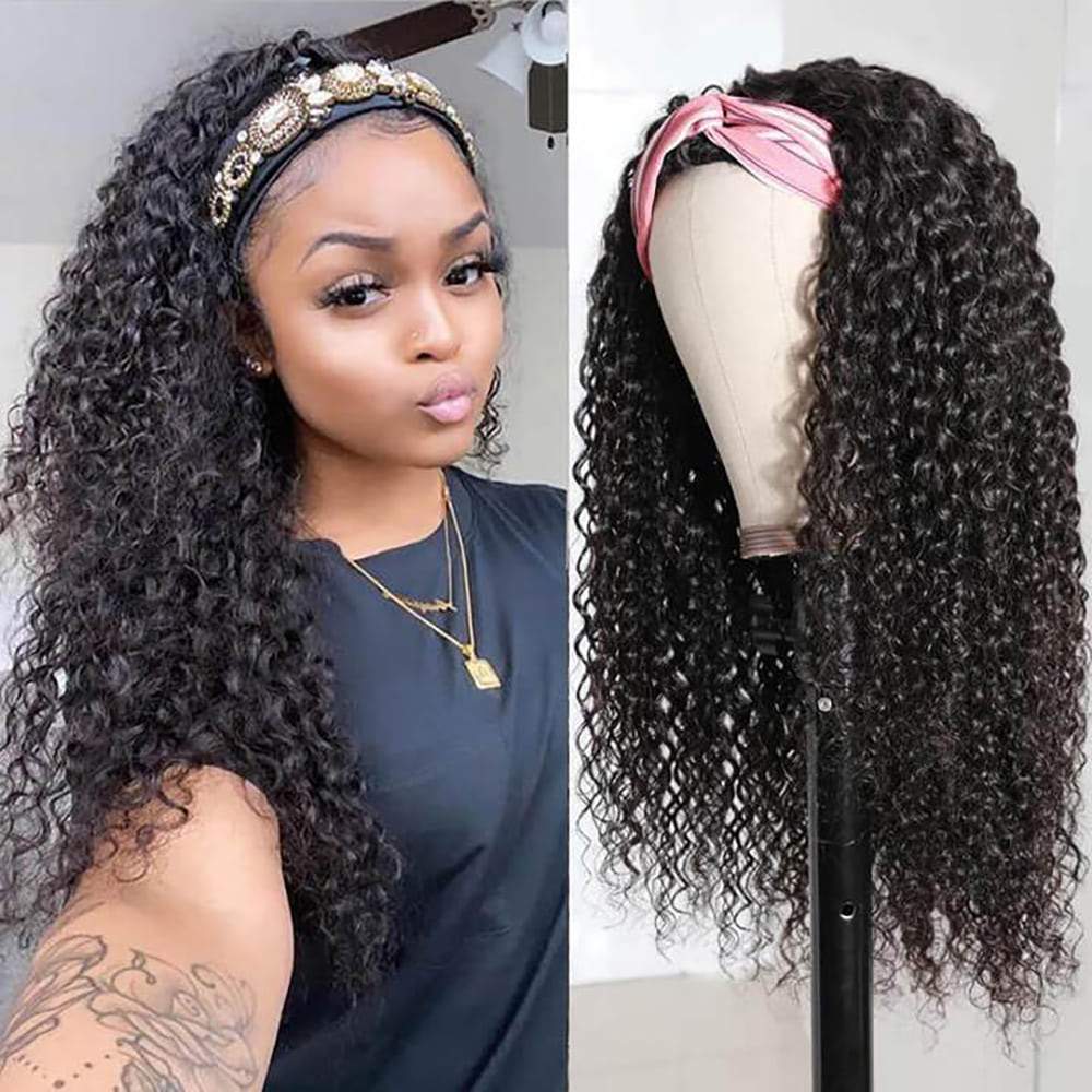 Luve Best Long Curly Hair Headband Wigs Human Hair Glueless Wigs