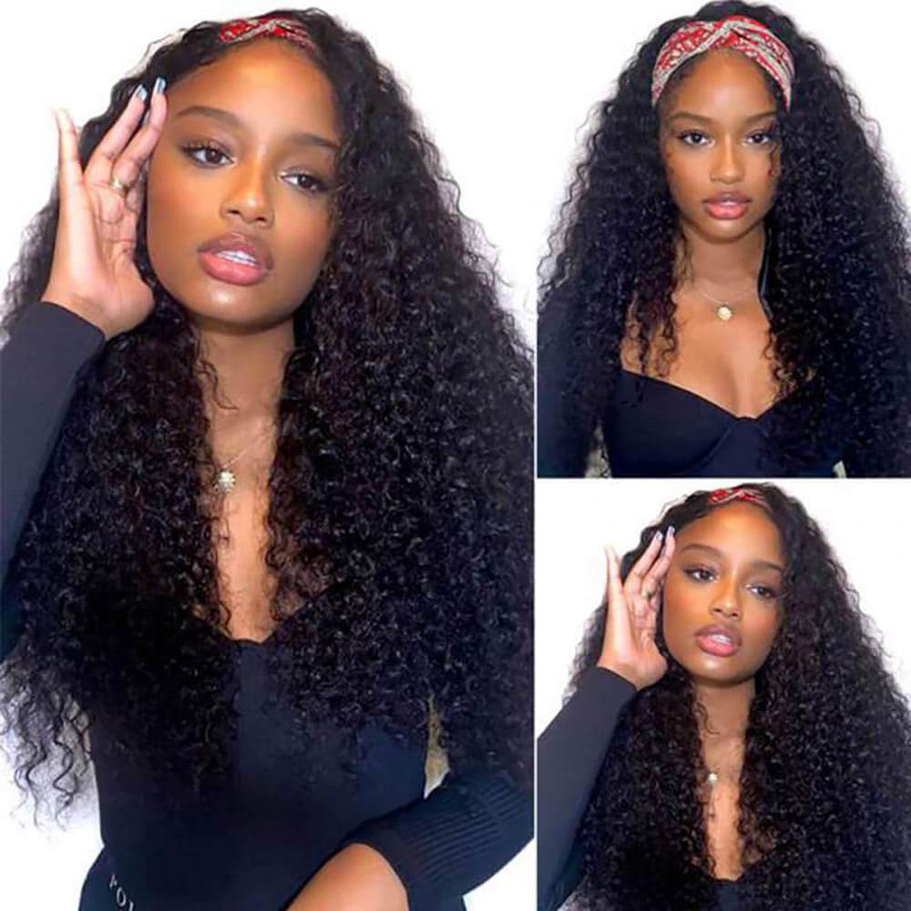 Luve Best Long Curly Hair Headband Wigs Human Hair Glueless Wigs