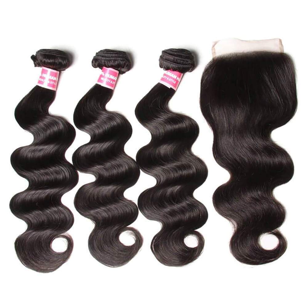 Luve Best Virgin Hair Body Wave 3 Bundles With 4X4 Lace Closure