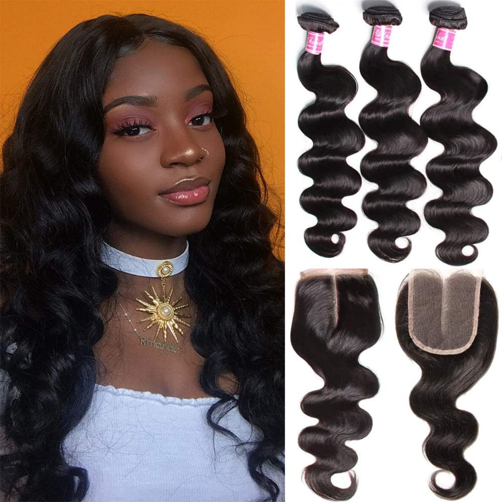 Luve Best Virgin Hair Body Wave 3 Bundles With 4X4 Lace Closure