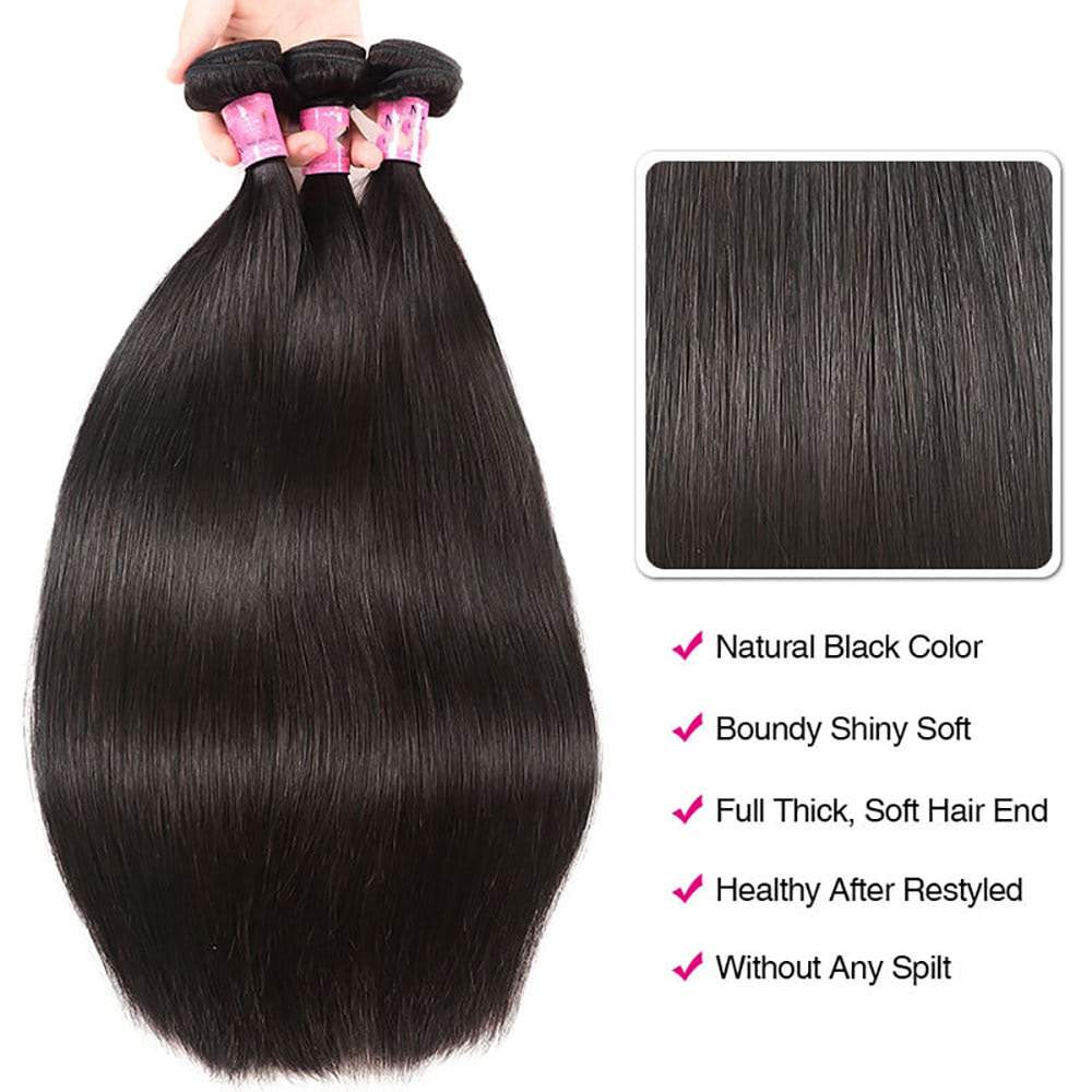 Luve Straight Hair 3 Bundles with 4x4 Lace Closure Human Virgin Hair