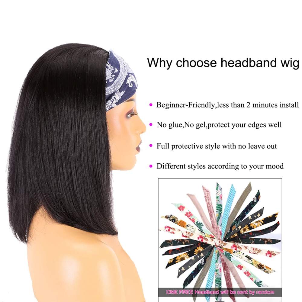 Luve Bob Headband Wig Straight Human Hair Wigs For Black Women