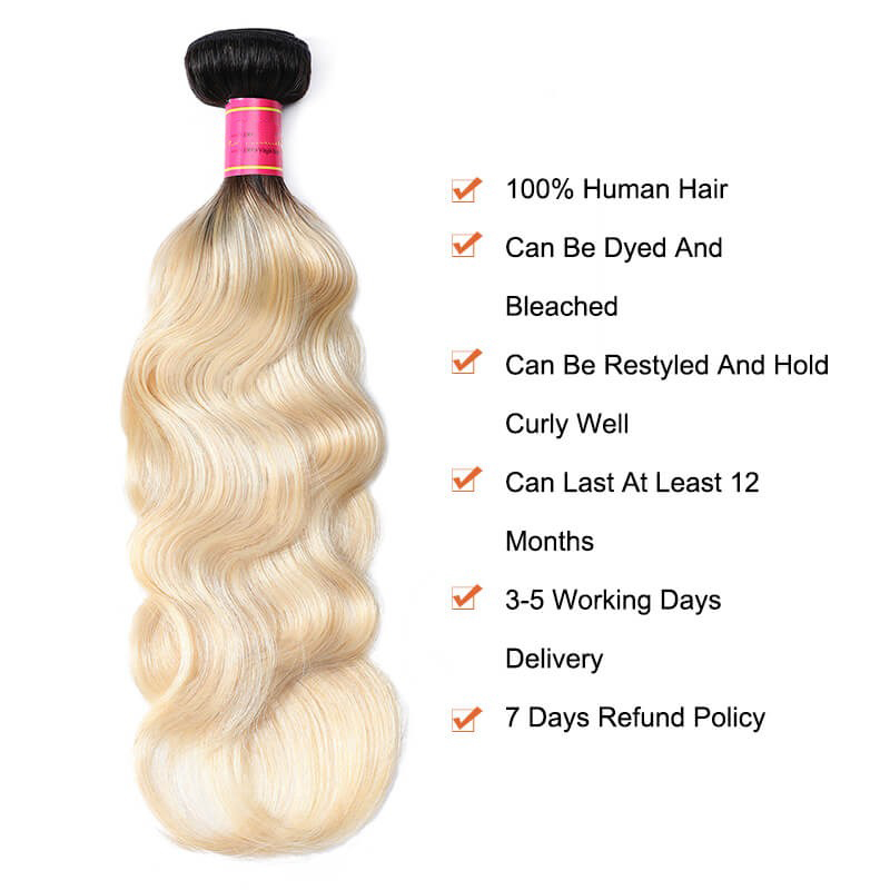 Luve Body Wave Ombre Hair 1 Bundle 2 Tone Color Human Hair Extensions