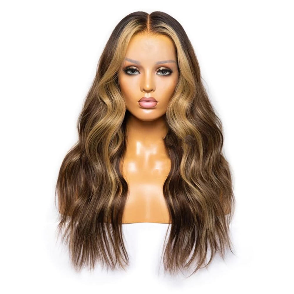 Luve Brown Hair With Blonde Highlights Invisible 13X6 HD Lace Frontal Human Hair Wigs