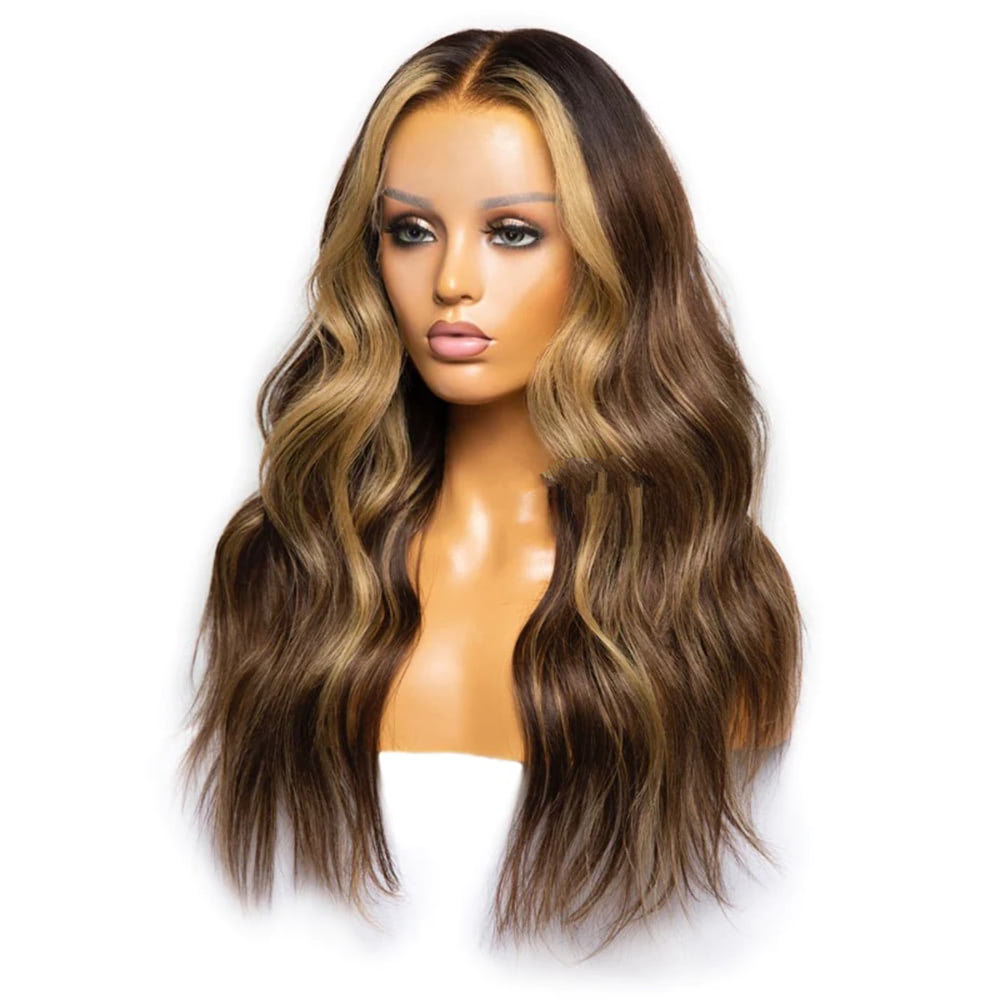 Luve Brown Hair With Blonde Highlights Invisible 13X6 HD Lace Frontal Human Hair Wigs