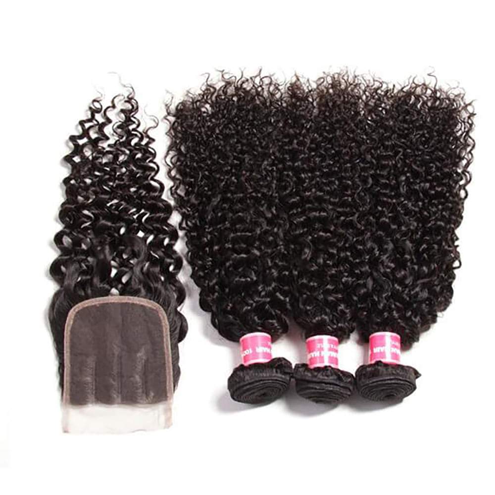 Luve Curly 3 Bundles With 4X4 Lace Closure Unprocessed Hair Extension