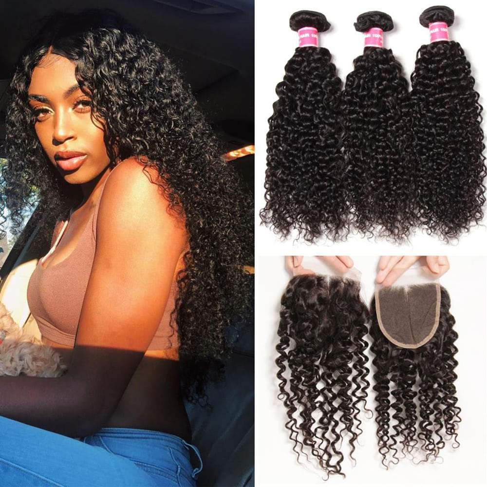 Luve Curly 3 Bundles With 4X4 Lace Closure Unprocessed Hair Extension