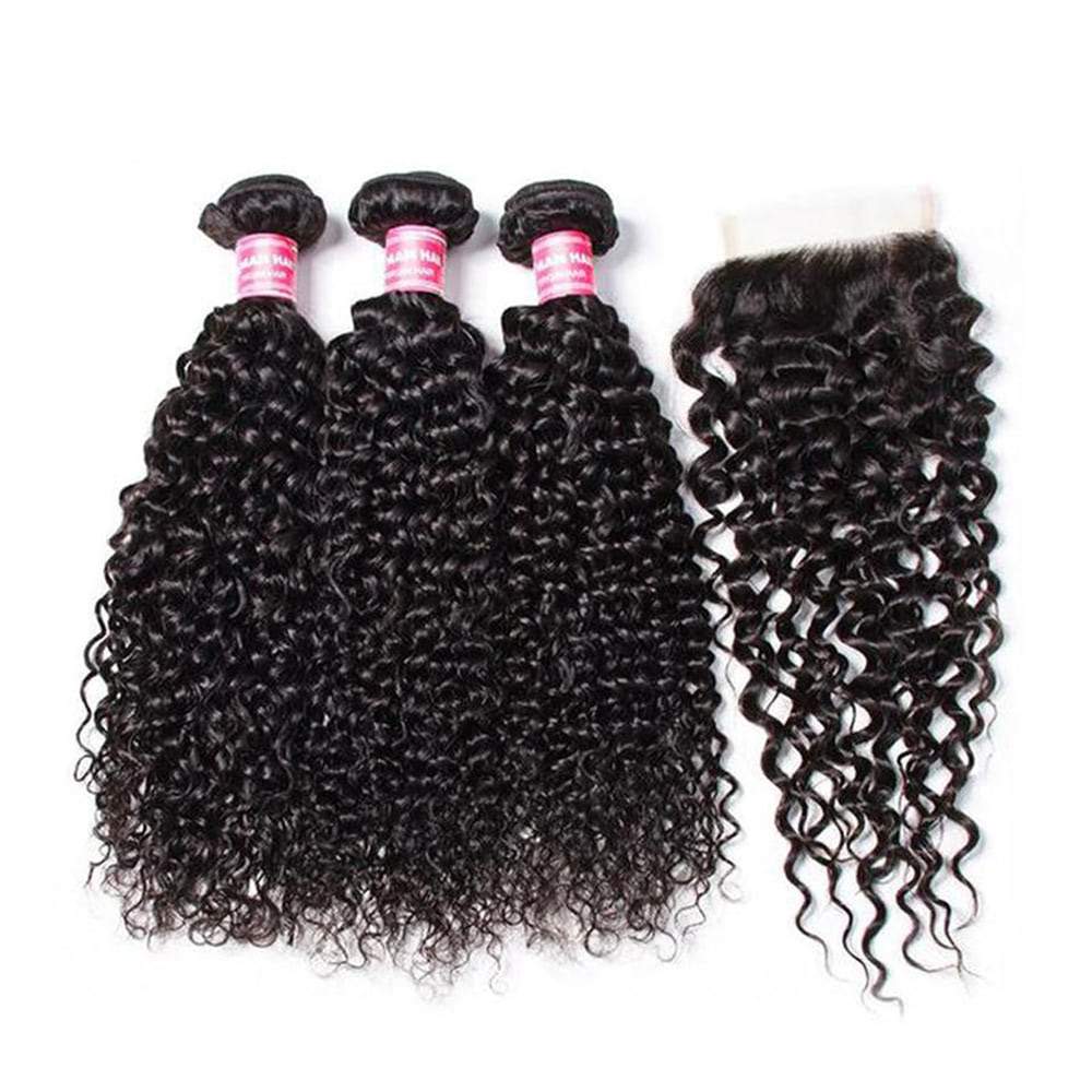Luve Curly 3 Bundles With 4X4 Lace Closure Unprocessed Hair Extension