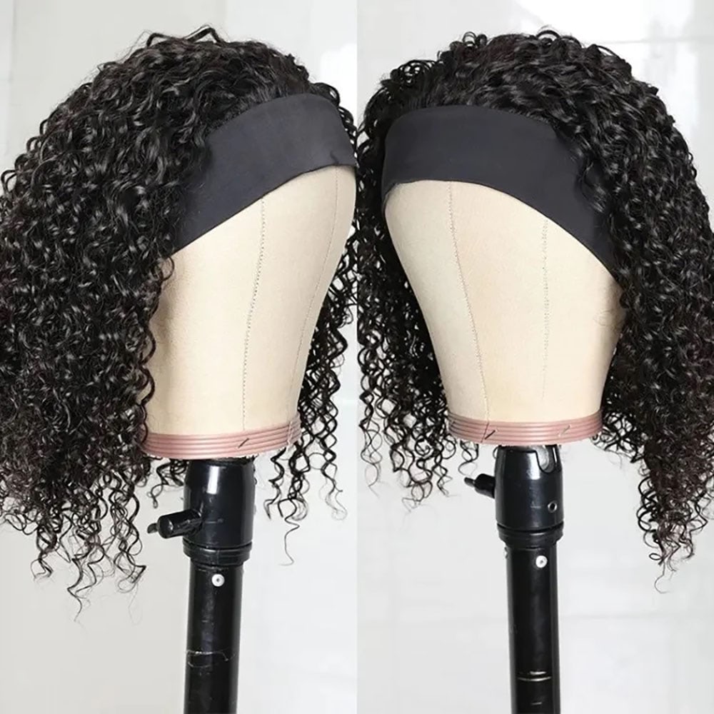 Luve Curly Headband Bob Wig Glueless Natural Color None Lace Human Hair Wigs