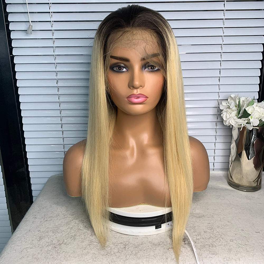 Luve Full Lace Wig 150% Density Ombre 1B 613 Blonde Silky Straight Wigs