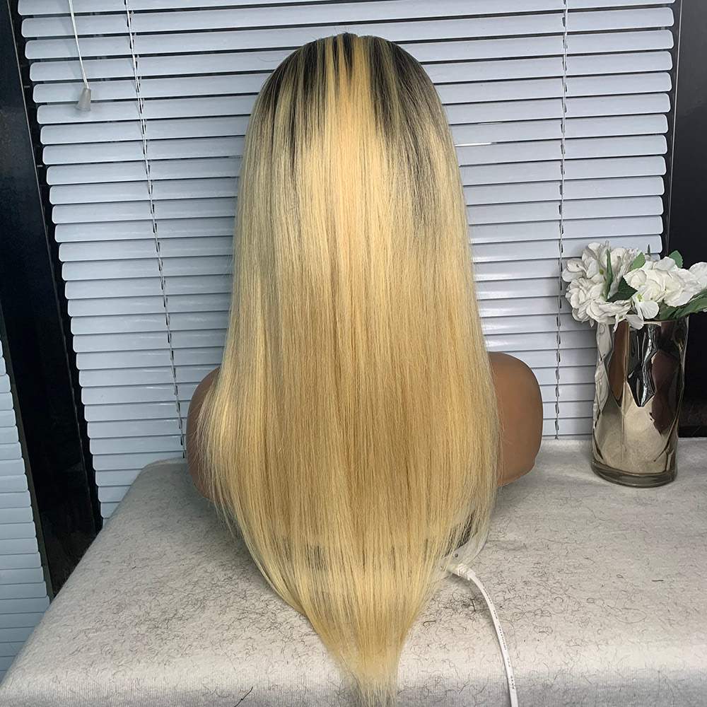 Luve Full Lace Wig 150% Density Ombre 1B 613 Blonde Silky Straight Wigs