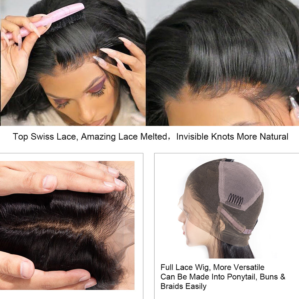 Luve Natural Black Curly Free Parting Full Lace Wigs Pre-Plucked Hairline